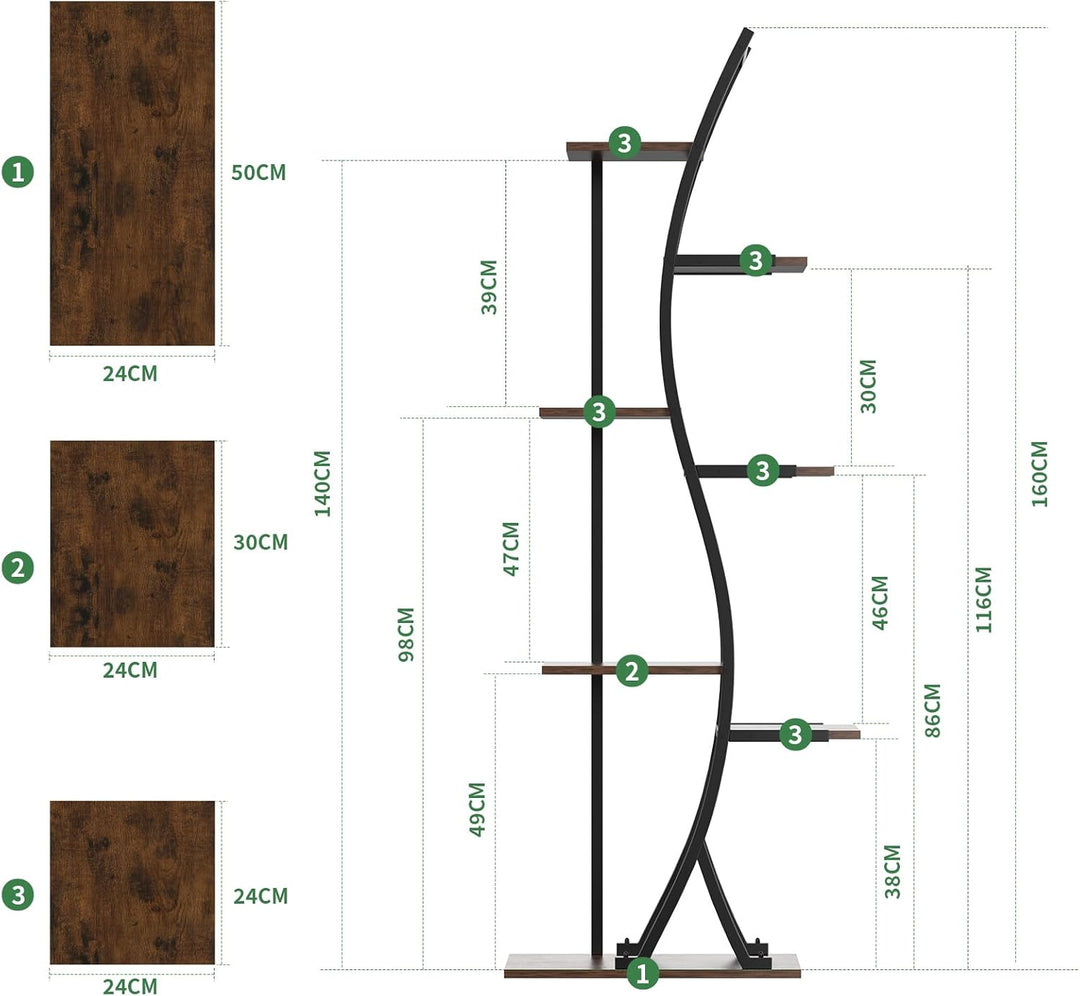 JUSTOGO Blumenständer Pflanzenständer mit Wachstumslichtern - 7 Etagen Pflanzenregal Indoor aus Holz