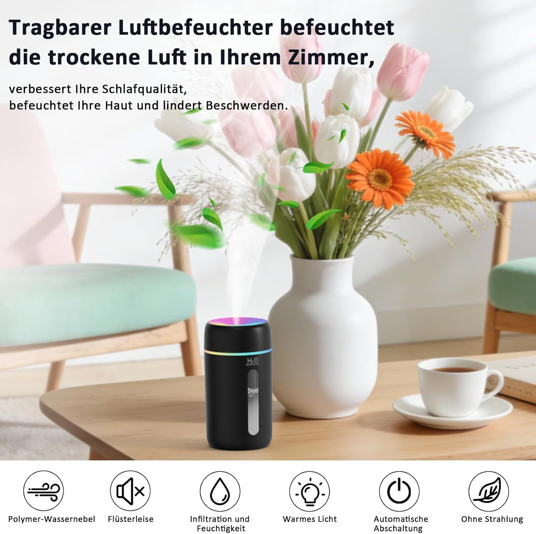 kissleaf 250ML Mini Luftbefeuchter für Schlafzimmer Kinderzimmer Pflanzen,7-Farben-Licht 28dB Silent