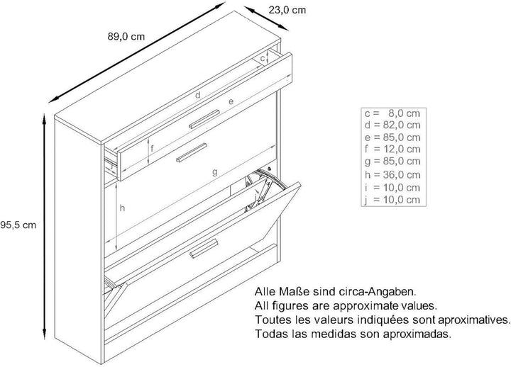 Schuhschrank Roma Schmal mit 2 Klappen und 1 Schublade, Platzsparender Schuhkipper Flurschrank für D