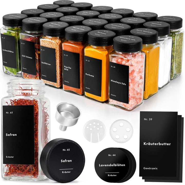 EDELHAUS Gewürzgläser Eckig Set mit Plastikdeckel (24 x 120ml) Gewürzstreuer mit Streueinsatz und 24