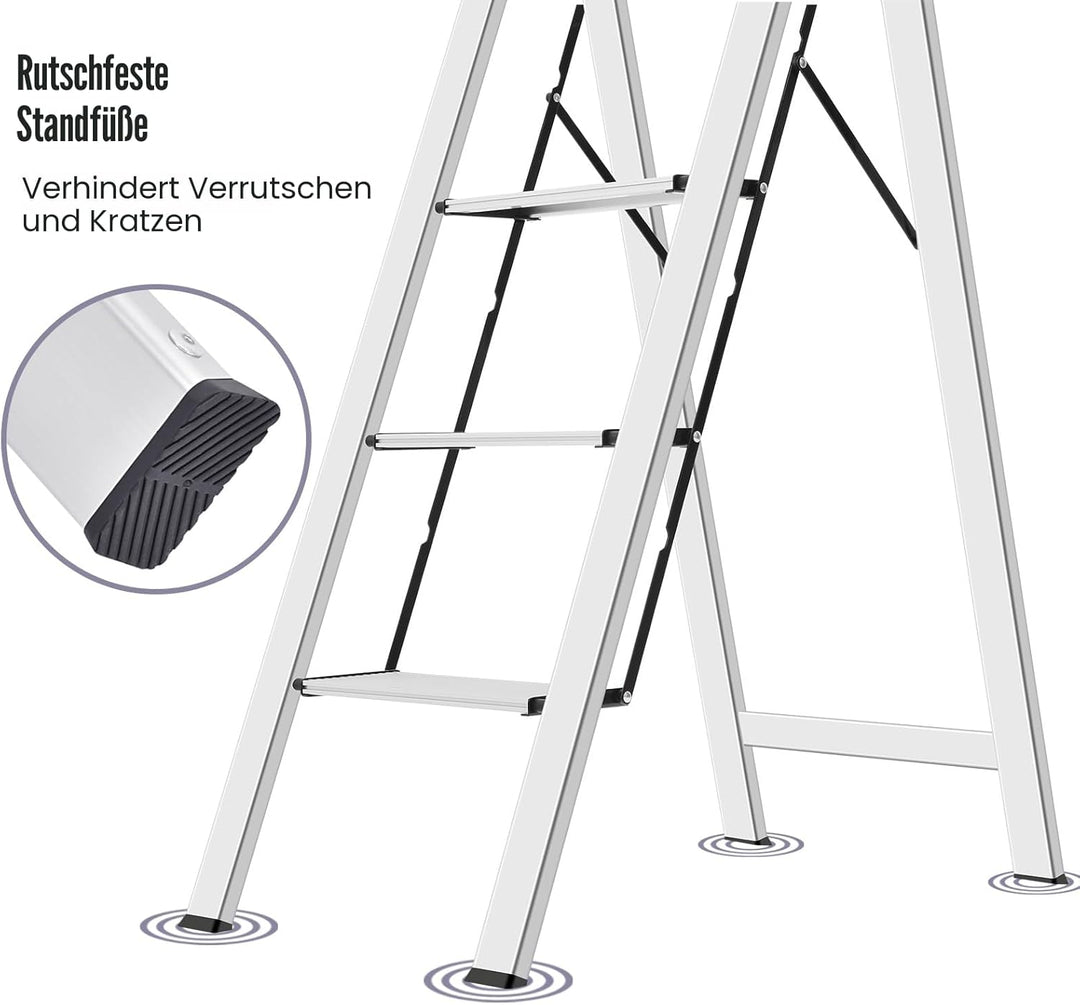KINGRACK Stufenleiter, Trittleiter Stufen, Klapptrittleiter mit Handlauf, rutschfeste Haushaltsleite