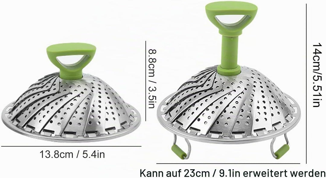 Edelstahl Dampfgarer Einsatz mit Griff, 13cm bis 23cm Einziehbares Multifunktions Faltbar Dünsteinsa