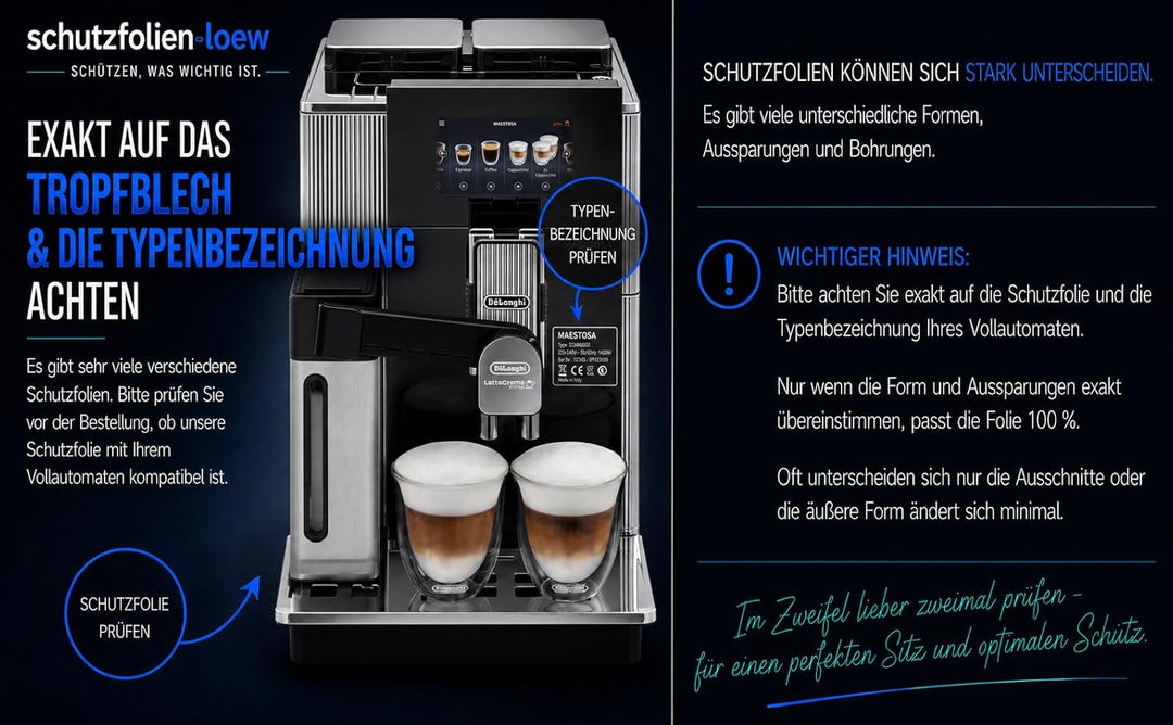 3 Stück Schutzfolie/Kratzschutz für DeLonghi Maestosa EPAM 960.75.GLM/EPAM 960.55.GM - Abtropfblech