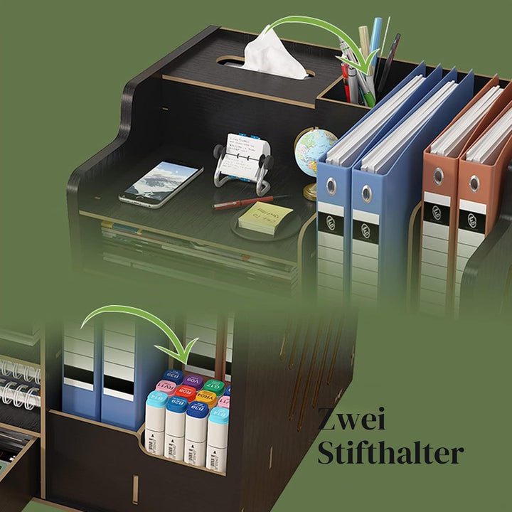 Catekro Schreibtisch Organizer Holz, Briefablage Ablagefächer mit Schublade, Bürozubehör, Ordnungssy