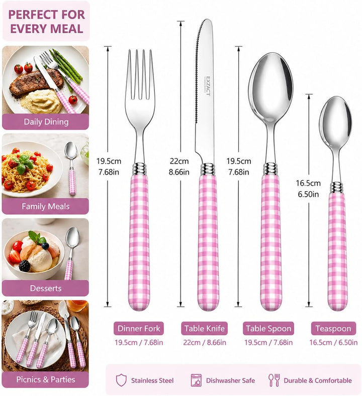 EXZACT Edelstahl-Besteck Set 24 Stück - 6 x Tafelgabeln, 6 x Tafelmesser, 6 x Abendessen Löffel, 6 x