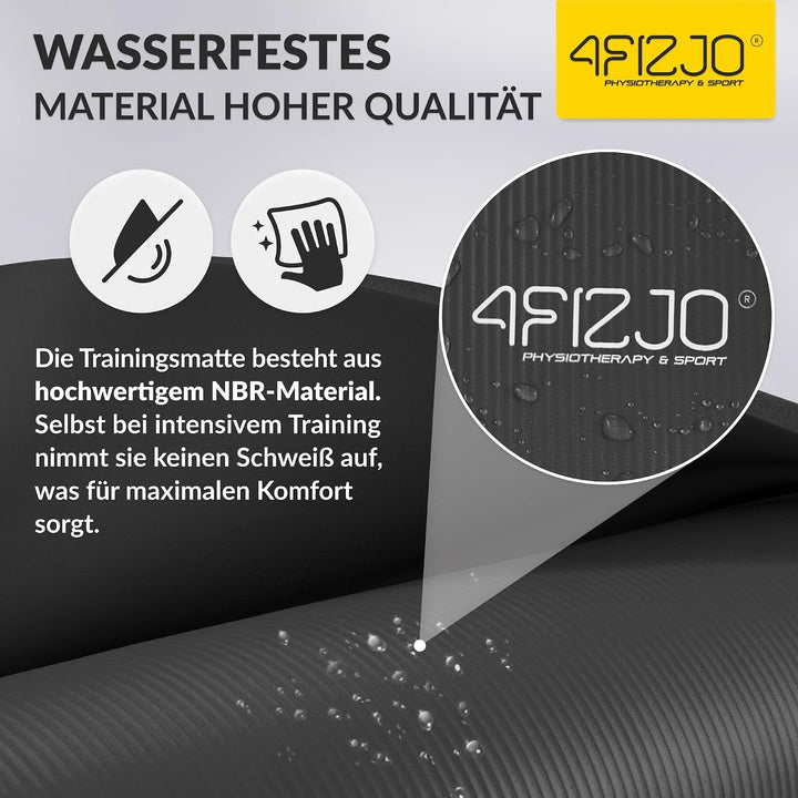 4FIZJO Fitnessmatte mit Tragegurt, Abm. 180x60 cm, NBR-Schaumstoff, Rutschfest, Komfort, In &amp; Outdor