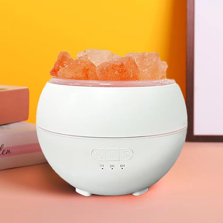 Salzsteinbefeuchter mit LED Umgebungslicht, Flammenlicht und Regenbogengradient USB Aromatherapie Ma