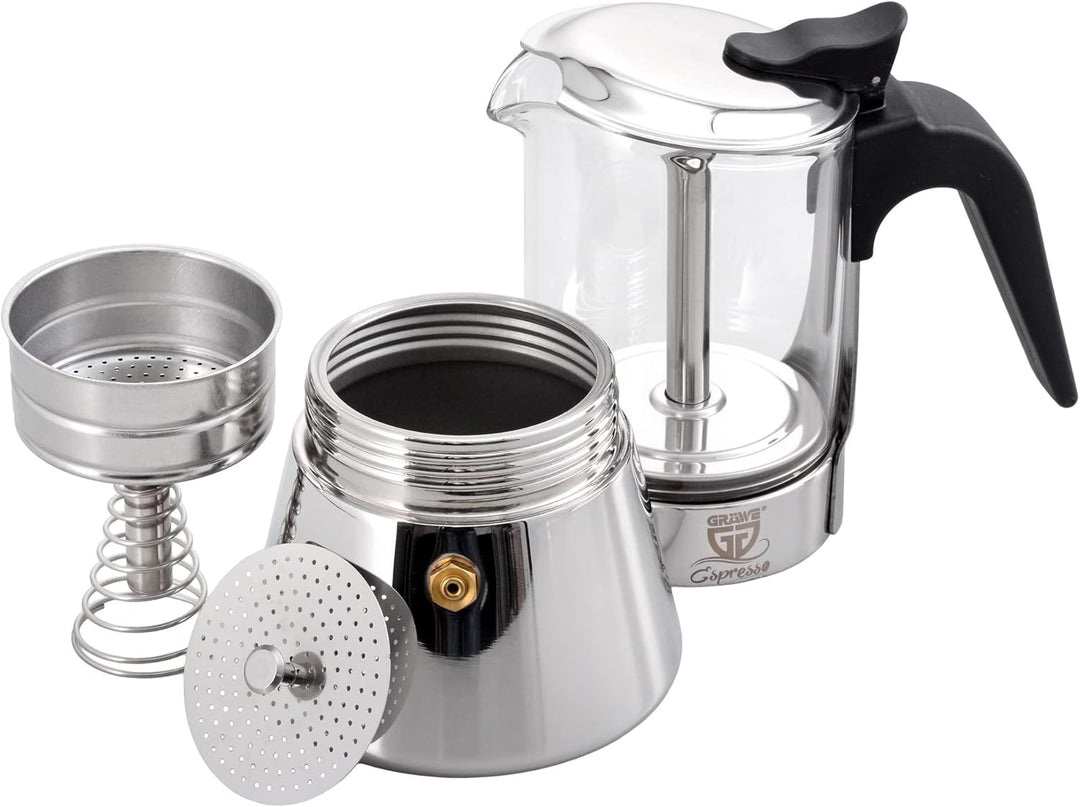GRÄWE Espressokocher mit Glaskanne, für Induktion und alle Herdarten geeignet, spülmaschinengeeignet