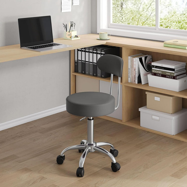 WOLTU Rollhocker, Hocker mit Rollen und Lehne, Kunstleder, Grau, Grau