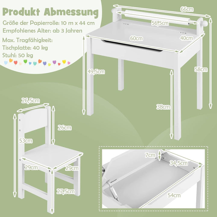 DREAMADE Schreibtisch Kinder mit Stuhl, Schülerschreibtisch aus Holz, Jugendschreibtisch, Kindertisc