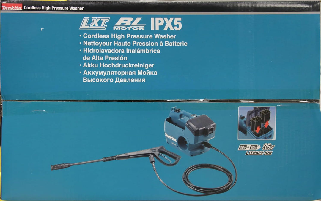 Makita DHW080ZK Akku-Hochdruckreiniger 2x18V (ohne Akku, ohne Ladegerät) inkl. Wasser- und Transport