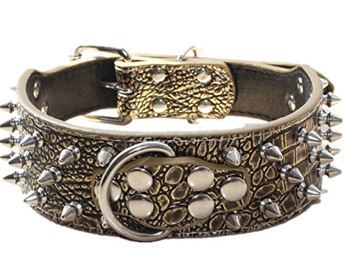 haoyueer Hundehalsband, Leder, mit Stacheln, Nieten, 5,1 cm breit, stilvolles Leder-Hundehalsband fü