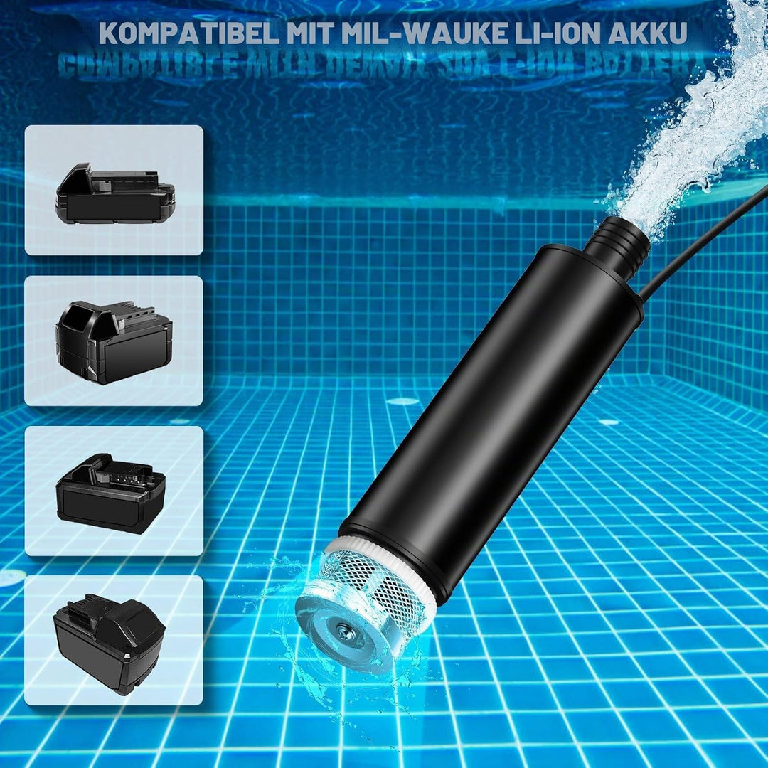 Tauchpumpe für Milwaukee 18V Akku, Mini-Wasserpumpe für M18,Absaugpumpe,Poolpumpen,Gardena,Keller,Po