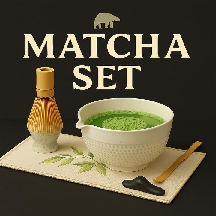 Matcha Set 7-teilig – Premium Tee Set mit Keramik Matcha Schale, Bambus Schneebesen (Chasen), Sieb &