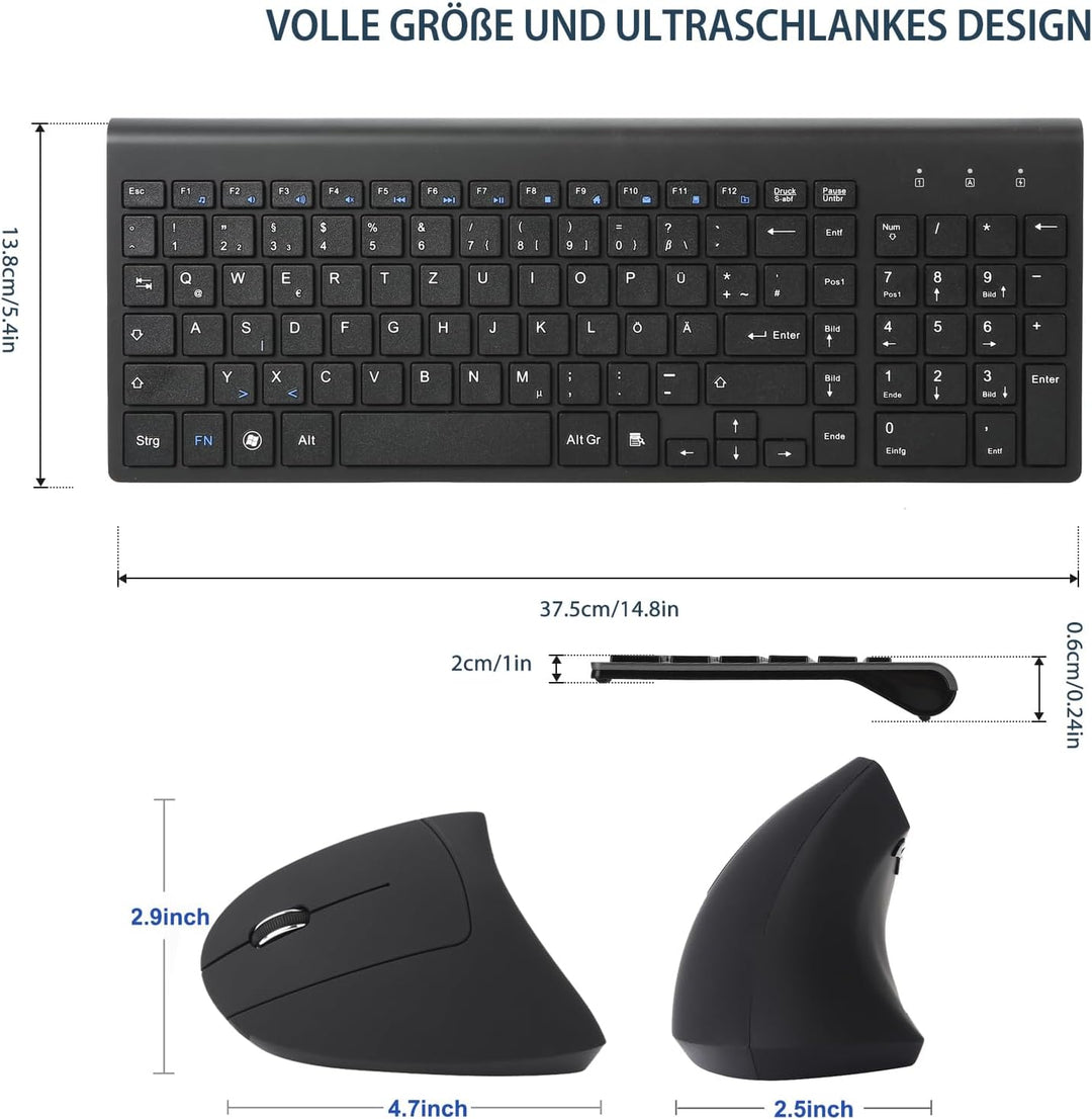2,4 GHz Kabellose Vertikale Ergonomische Maus und Tastatur Combo Ultradünne tragbare Grösse für PC D
