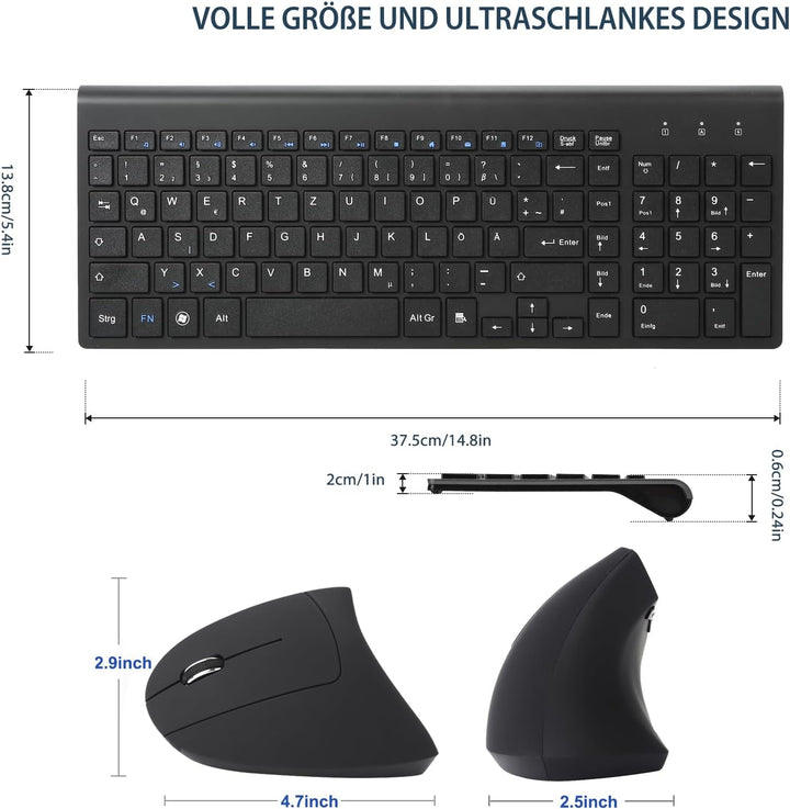 2,4 GHz Kabellose Vertikale Ergonomische Maus und Tastatur Combo Ultradünne tragbare Grösse für PC D