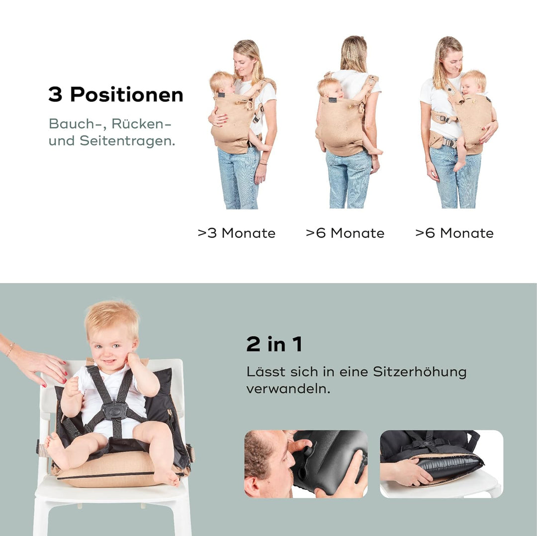 Babymoov Babytrage Moov & Boost Hazelnut beige - ergonomisch, für Babys und Kleinkinder, bis 20 kg H