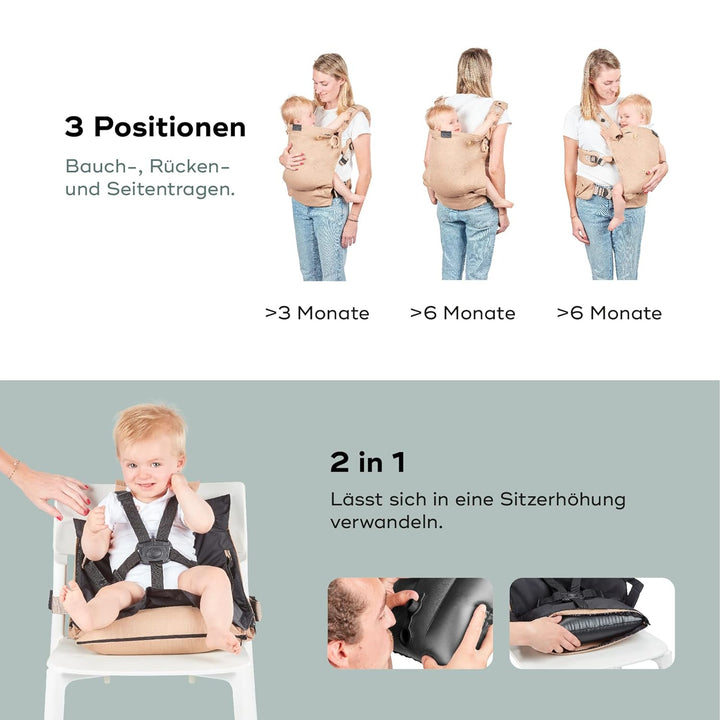 Babymoov Babytrage Moov & Boost Hazelnut beige - ergonomisch, für Babys und Kleinkinder, bis 20 kg H