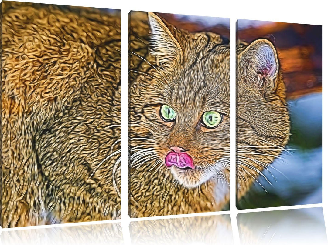 schöne Manul in Schneelandschaft Spezial 3-Teiler Leinwandbild 120x80 Bild auf Leinwand, XXL riesige
