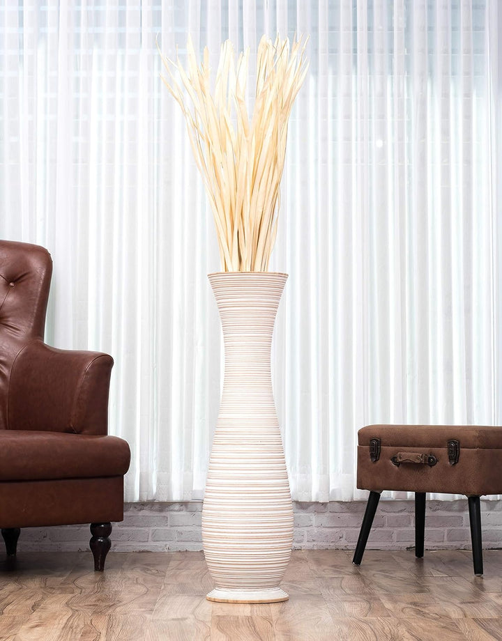 Leewadee Grosse Bodenvase für Dekozweige hohe Standvase Design Holzvase, Holz, 90 cm, White wash 90