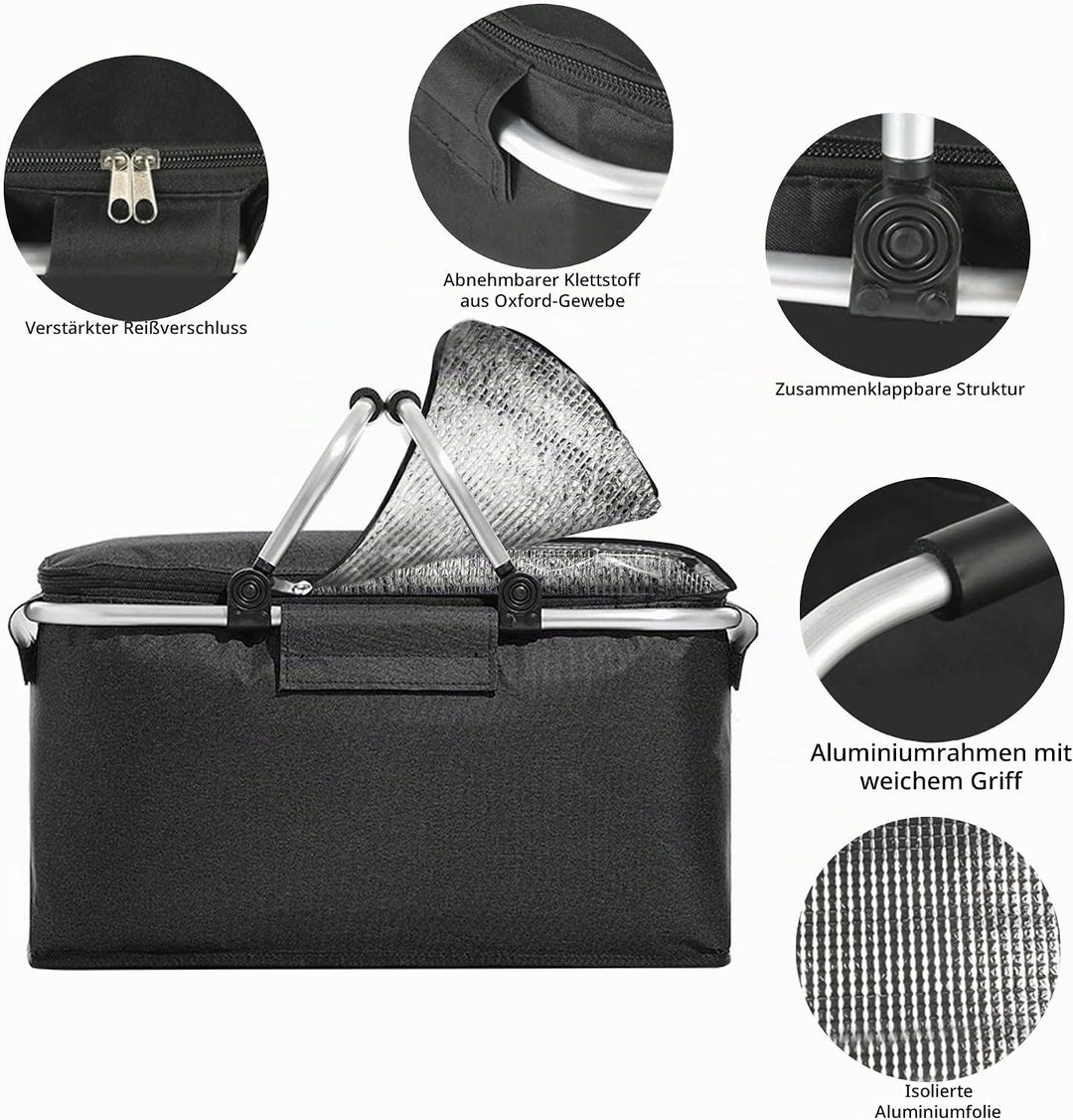 JXCTNNU Picknickkorb 25L Einkaufskorb Faltbar Gross Picknickkorb Kühlkorb Einkaufskorb mit Deckel Tr