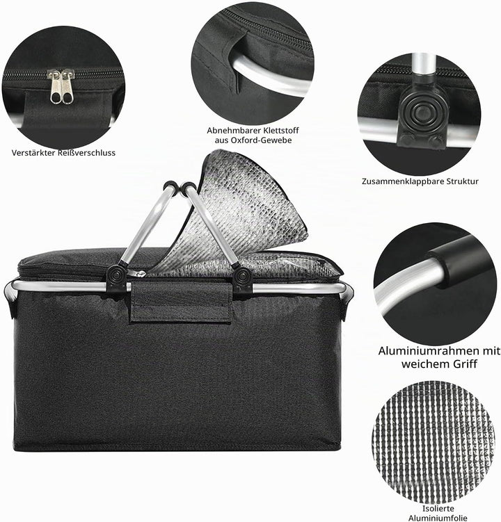 JXCTNNU Picknickkorb 25L Einkaufskorb Faltbar Gross Picknickkorb Kühlkorb Einkaufskorb mit Deckel Tr