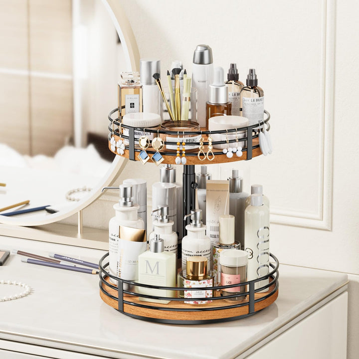 OVICAR Lazy Susan Drehteller-Organizer, verstellbar, 2 Etagen, Holz, drehbar, 30,5 cm, Lazy Susan fü
