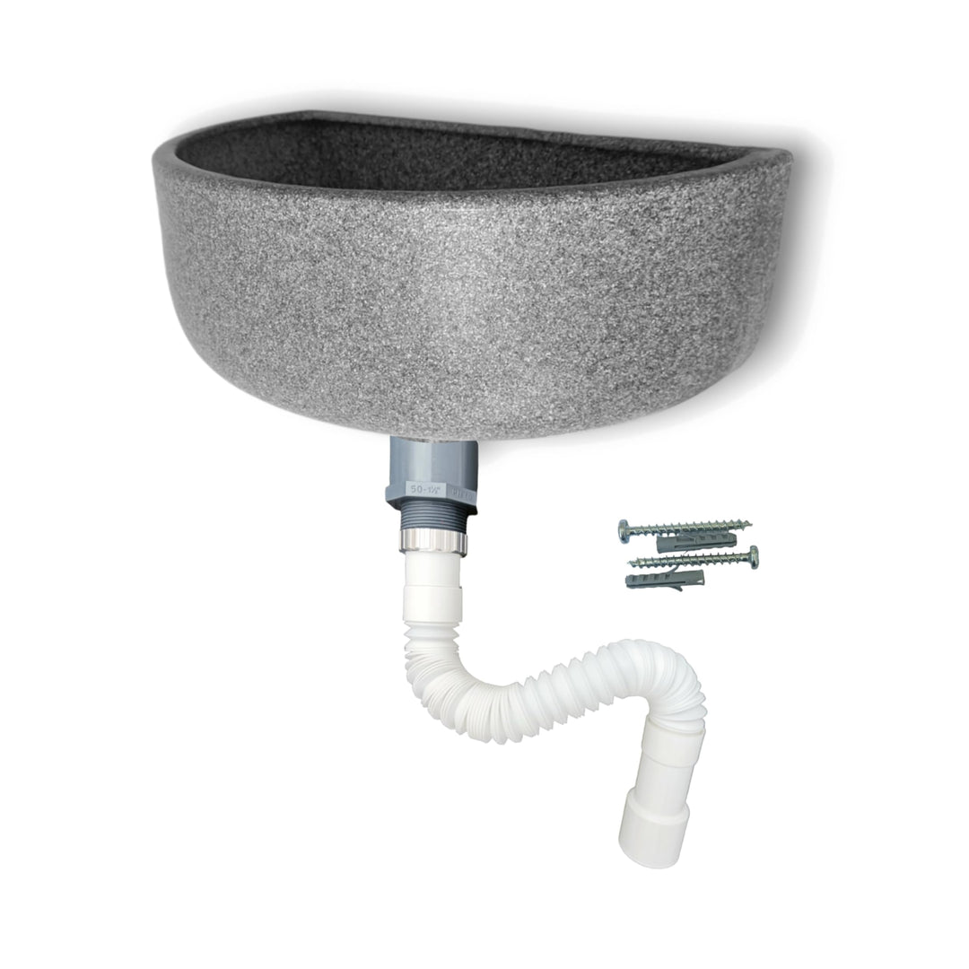 Varile Premium-Set Waschbecken Granit aus Kunststoff für Garten & Keller inkl. Abflusssieb-Haarsieb