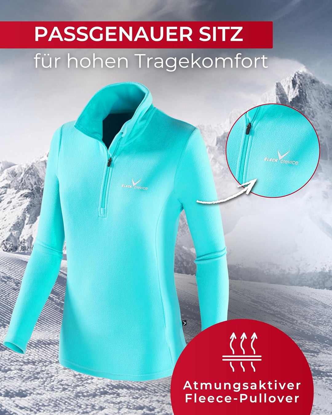 Black Crevice Damen Fleece-Skirolli I Ski-Pullover für Damen Grössen I Damen-Funktionsshirt I Damen