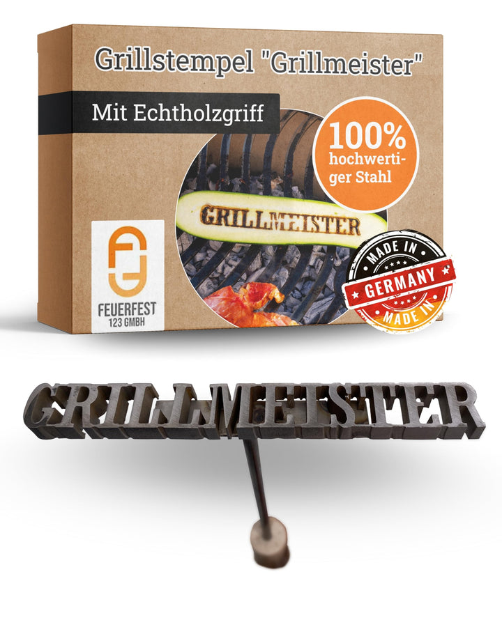 Feuerfest 123 Brennstempel mit Grillmeister-Motiv I 16,3 x 1,9 x 35 cm I Grill-Stempel aus robustem