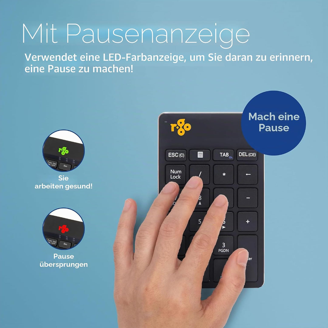 R-Go Numpad Break, Mit Anti-RSI-Software, Bluetooth kabellos Ziffernblock, Numerische Tastatur für C