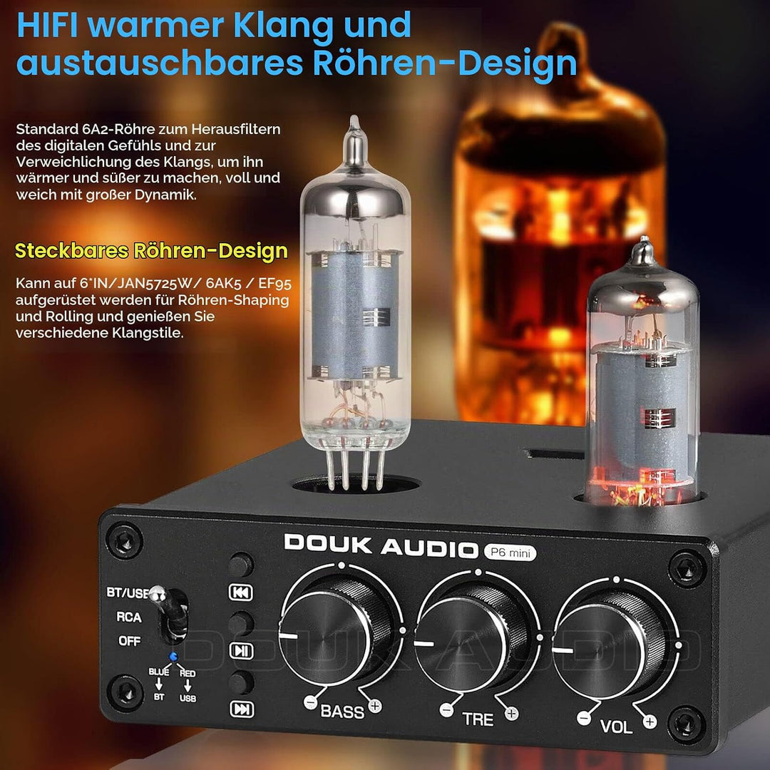Douk Audio P6-mini HiFi Bluetooth Röhrenvorverstärker Mini Stereo Valve Vorverstärker Tube Preamp mi