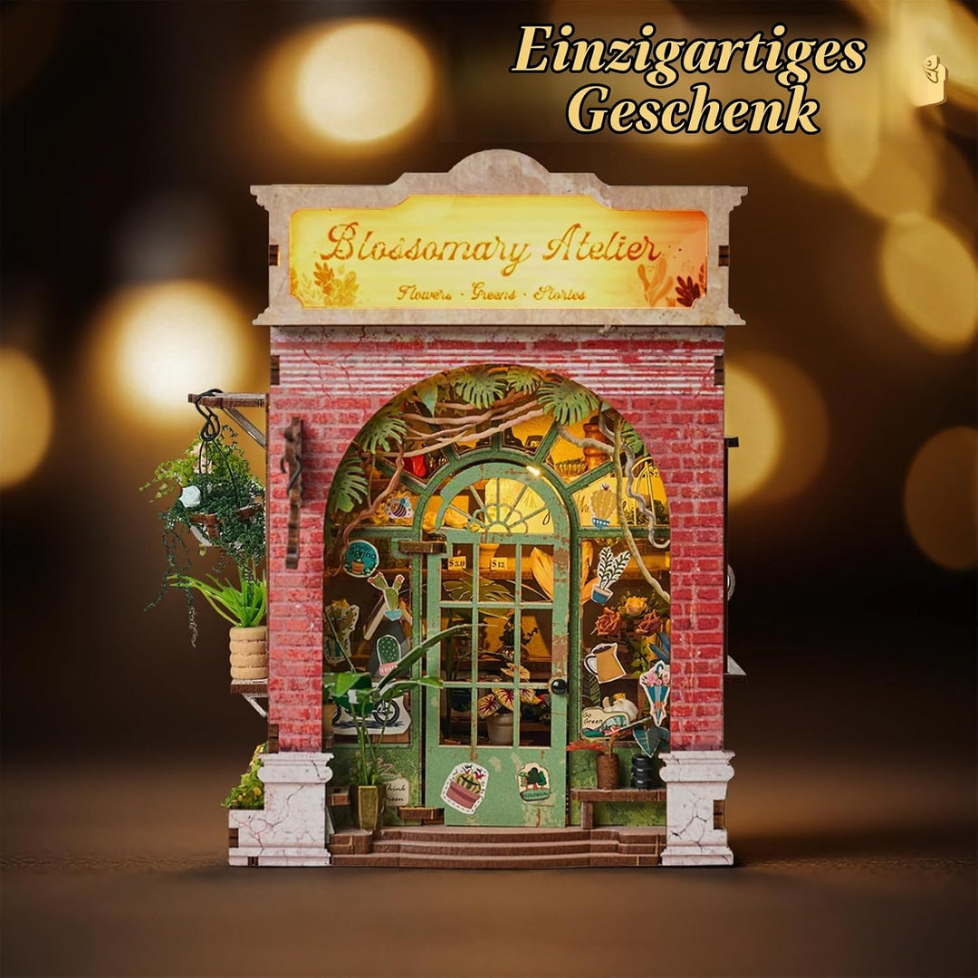 Cuteefun DIY Book Nook Kit, Miniatur Puppenhaus mit LED Licht | Kreatives Handwerk für Erwachsene, B