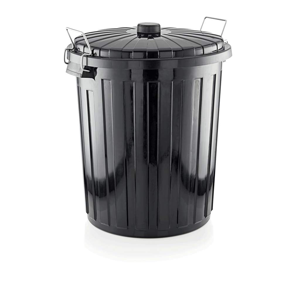WAS 9229 730 Polypropylen Abfallbehälter mit Deckel und 2 Verschlussklammern, 73 L, 50cm Durchmesser