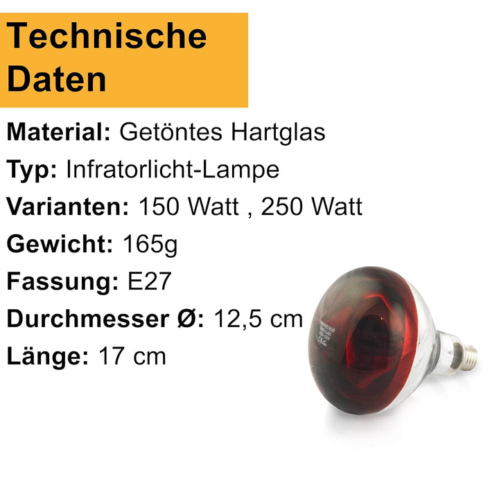 XXL Wärmestrahler 30 ⌀ Durchmesser mit Sparschalter | 5 meter Kabel mit Infrarotlampe | Set 150 W Ro