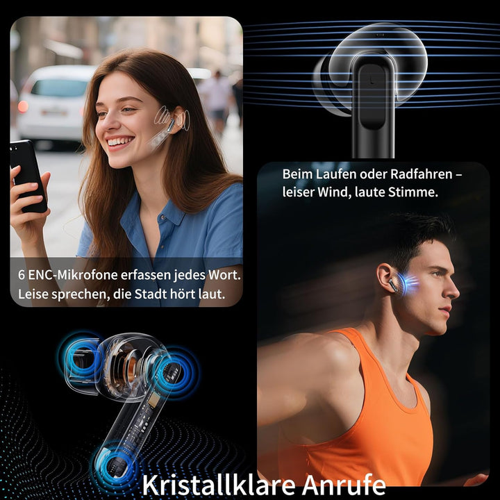 Bluetooth Kopfhörer in Ear, 6 Mikrofone ENC Noise Cancelling für Klarere Anrufe, Kopfhörer Kabellos