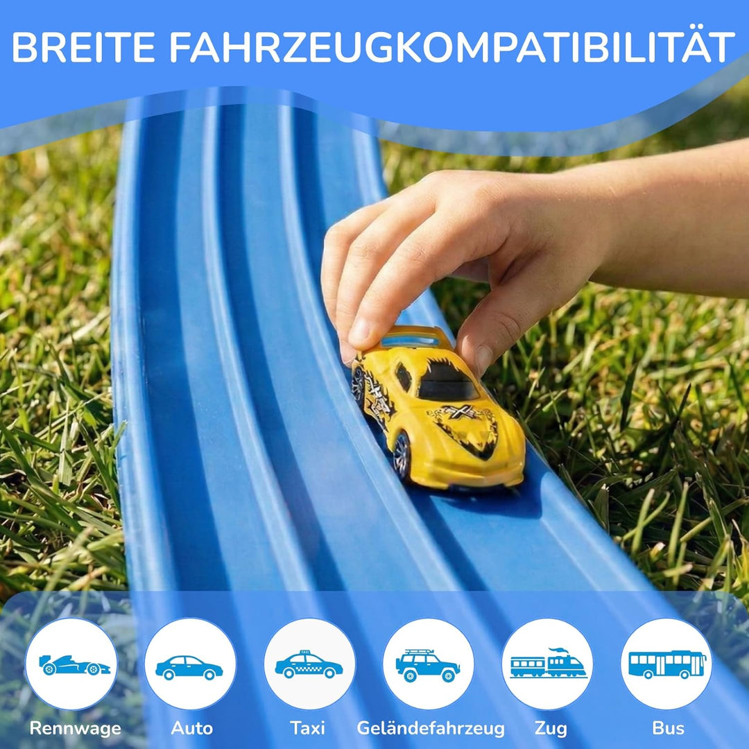 3-Spur Flexible Autorennbahn Set mit 2 Loopings (5M), Rennbahn mit Autos & Tragtasche, Schwerkraft &