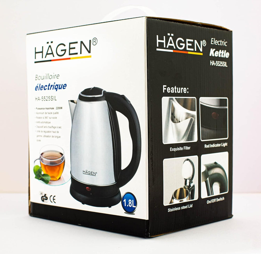 Hagen - Edelstahl - Elektrischer - Kabelloser Wasserkocher - 1.8L HAGEN HA5525-SIL-Silver, Silver