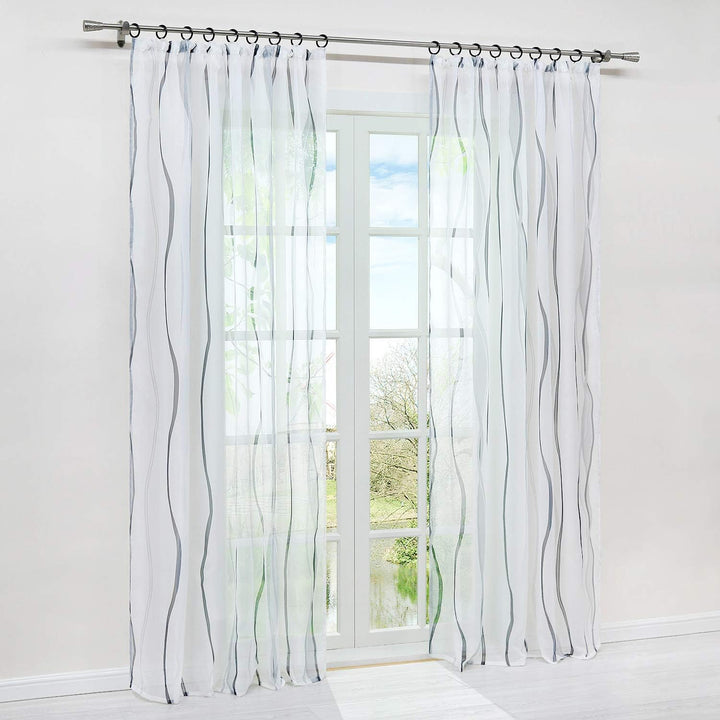 1er-Pack Voile Gardine Transparenter Vorhang mit Kräuselband Wellen Druck H/B 175/140 cm Weiss Silbe