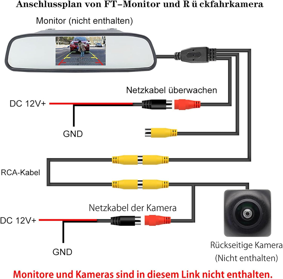15M Verbessertes doppelt abgeschirmtes Cinch-Videokabel für den Anschluss von Monitor und Rückfahrka
