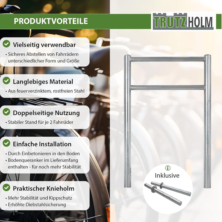 TRUTZHOLM 5x Fahrradanlehnbügel mit Knieholm 115x75 cm Stahl feuerverzinkt Ø 60 mm Anlehnbügel zum E