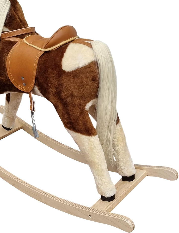 Schaukelpferd braun gescheckt Plüschpferd mit Langer Mähne Creme hell 96-118