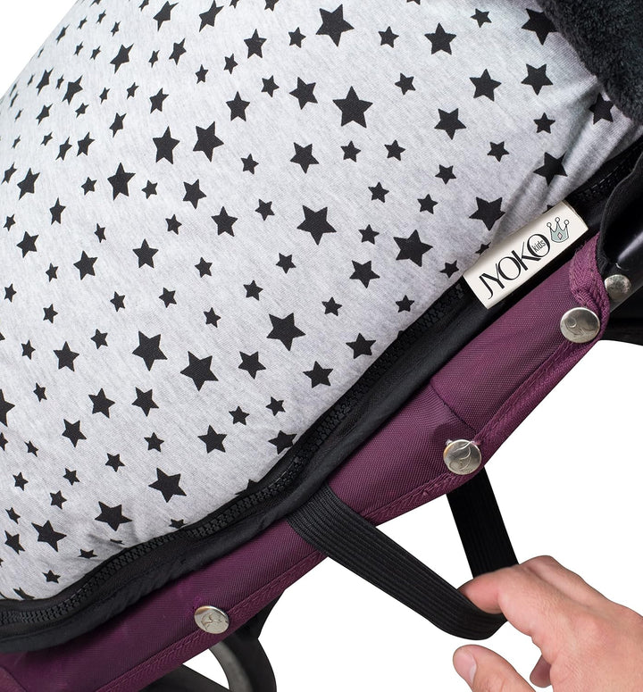 JYOKO Kids Fusssack für Kinderwagen kompatibel mit Baby Jogger City Mini (Fleece, Black Star), FLEEC