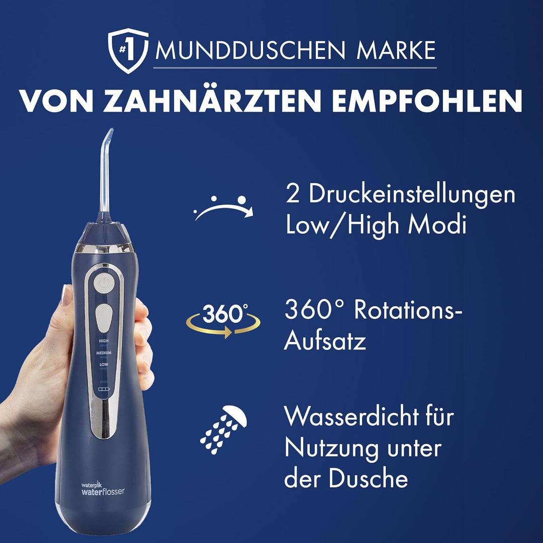 Waterpik Kabellose Munddusche Advanced, 4 Aufsätze, Druckbereich 3,1 bis 5,2 bar, 3 Druckeinstellung