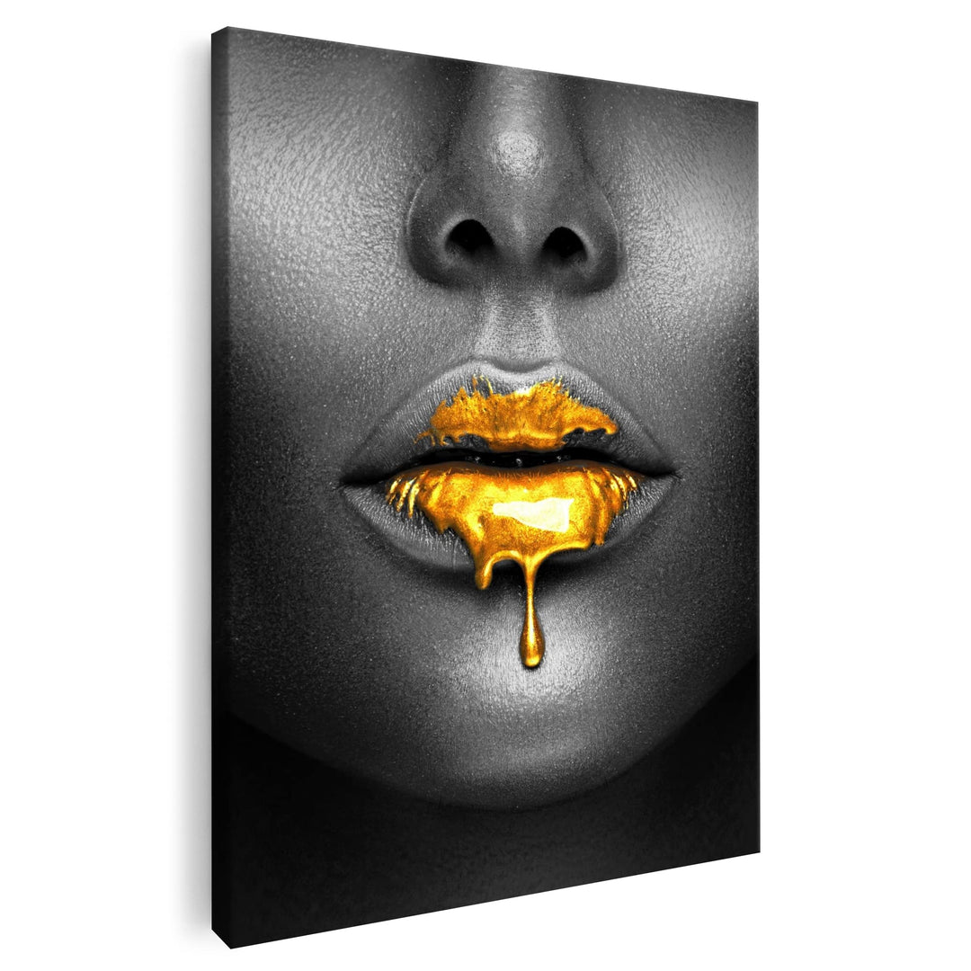 Artmazing | Goldene Lippen Bild | Poster & Kunstdrucke | Bild Hochkant | Pop Art Bilder Leinwand | S
