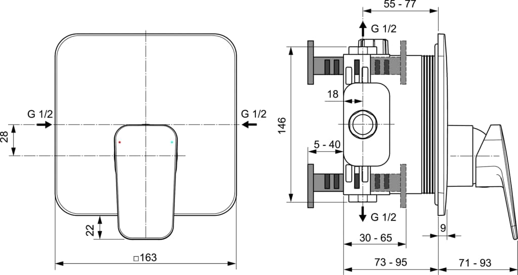 Ideal Standard BD254AA Ceraplan Brausearmatur Aufputz Modern Unterputz, Modern Unterputz