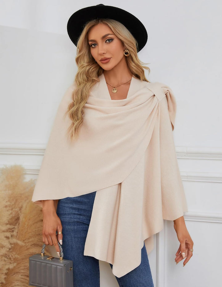 PULI Damen Poncho Schal Cashmere Feeling Strick Cape Cardigan Für Frauen Geschenk Für Mutter, Leinen