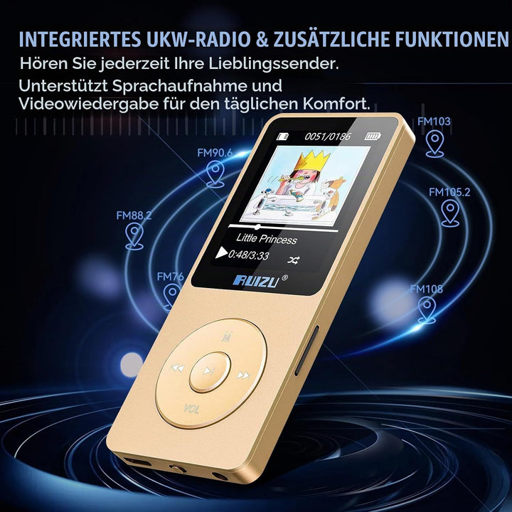 64GB MP3 Player with Bluetooth 5.3, 1.8" Screen Portable Music Player, FM Radio, Voice Recording, EB