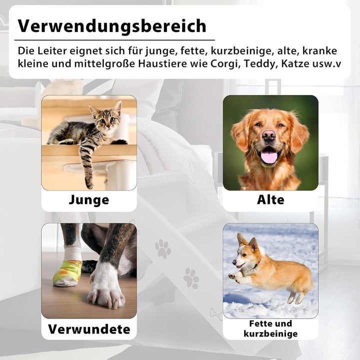 LZQ Hundetreppe Katzentreppe für Kleine Hunde Klappbar PP-Kunststoff Haustiertreppe 50cm Hoch mit Ru