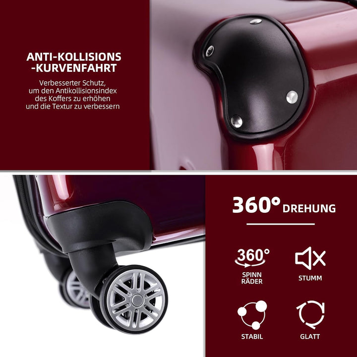 BEIBYE- 3er Kofferset Hartschalen-Koffer Reisekoffer Trolley Rollkoffer Set Reisekofferset (Rot), Ro